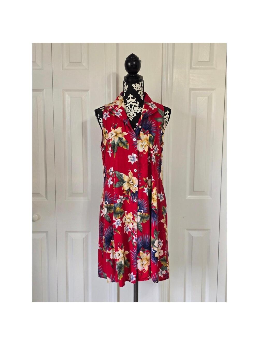 Impressions Workshop Womens Red Blue Floral Button Up Sleeveless Dress Size L